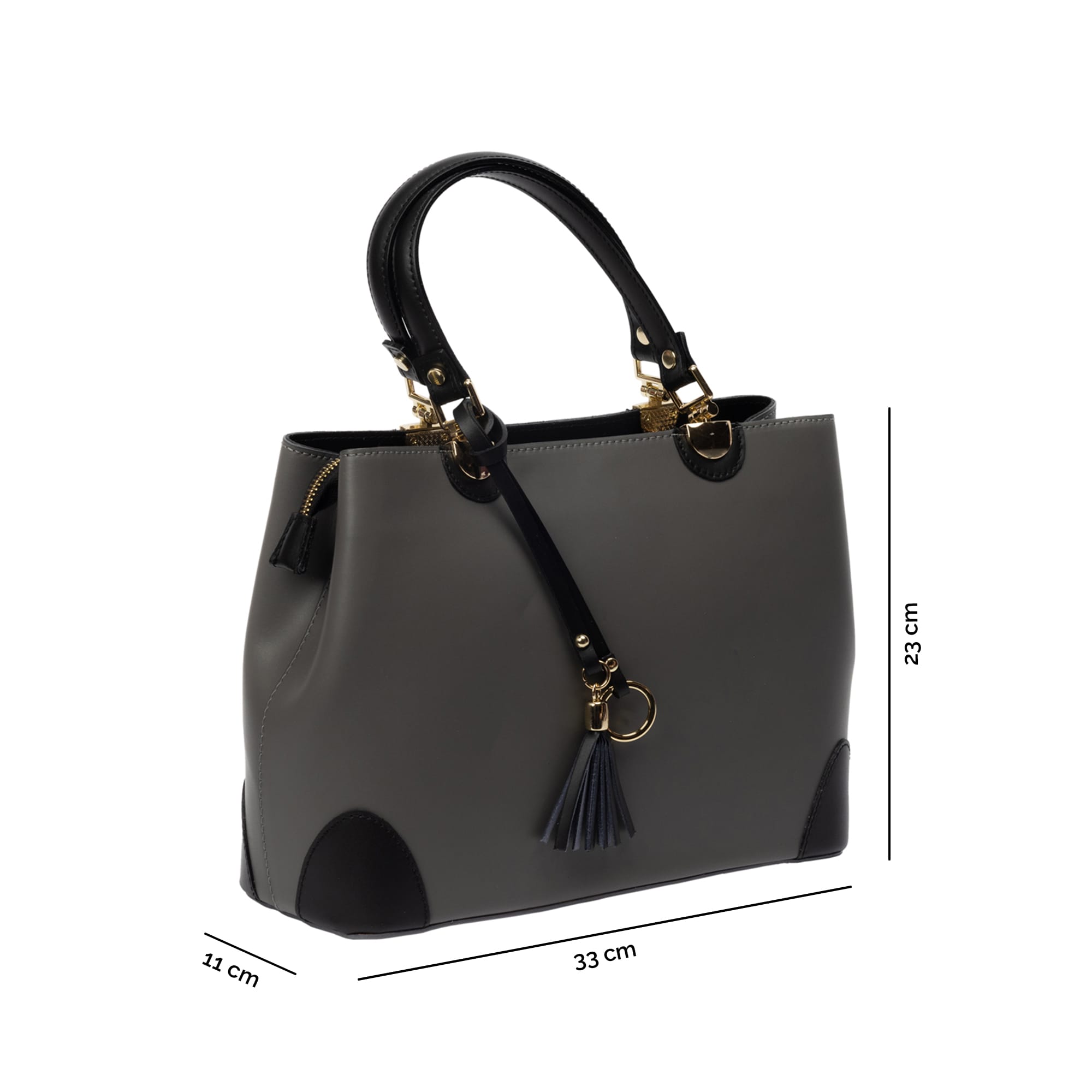 Geantă damă din piele naturala gri-negru Design Beauty - imagine 6