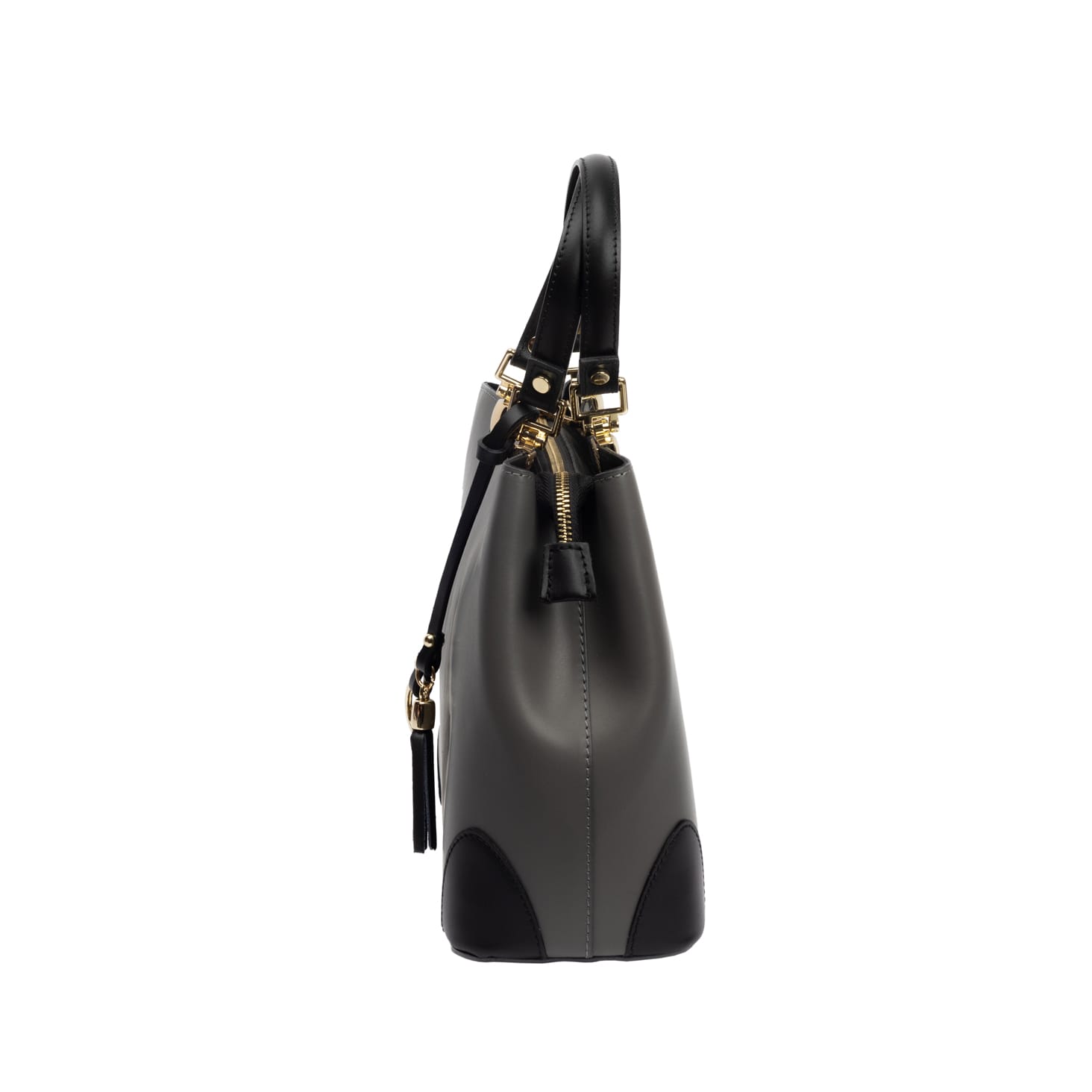 Geantă damă din piele naturala gri-negru Design Beauty - imagine 4