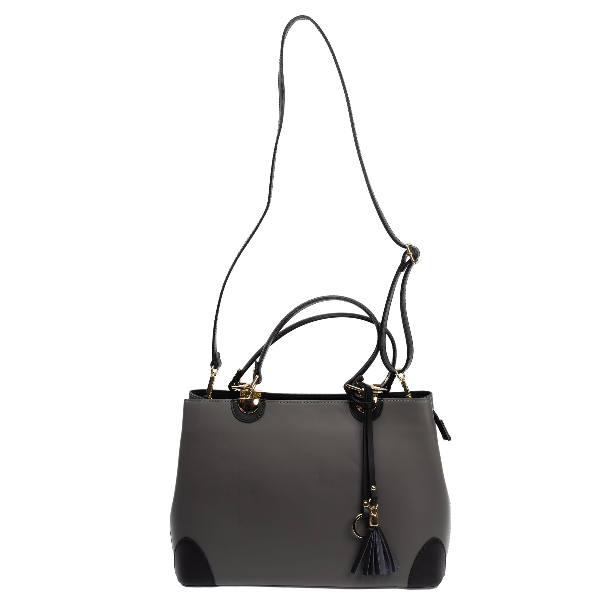 Geantă damă din piele naturala gri-negru Design Beauty - imagine 2
