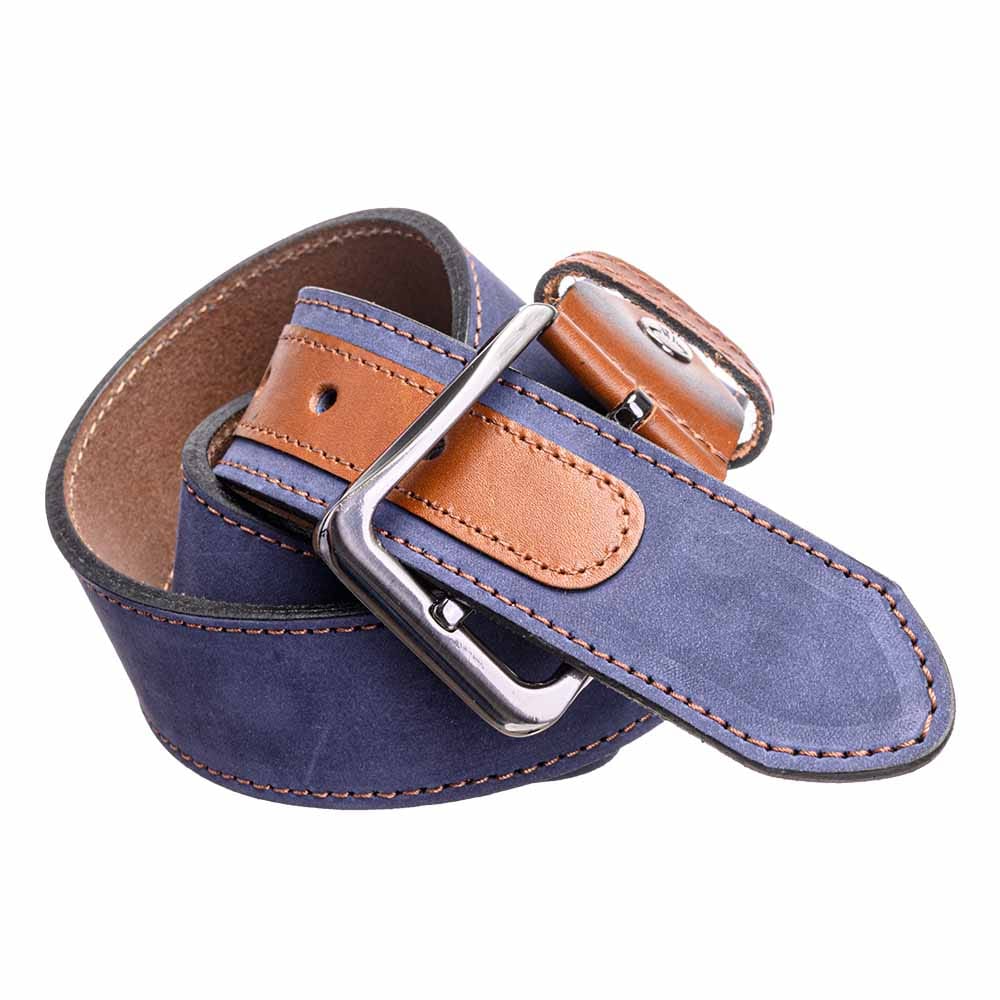 Curea barbati din piele naturala bleumarin Detail - imagine 4
