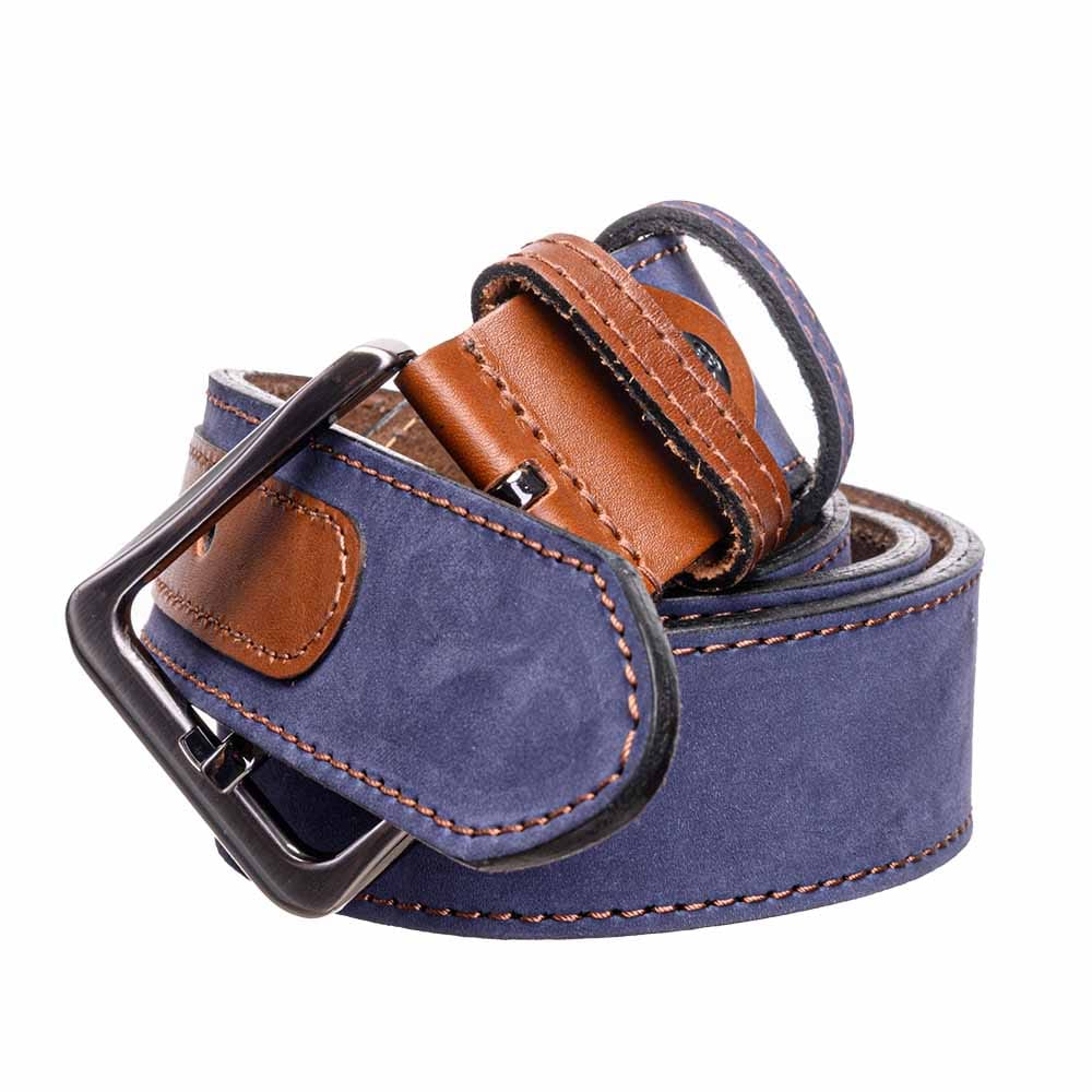 Curea barbati din piele naturala bleumarin Detail - imagine 5