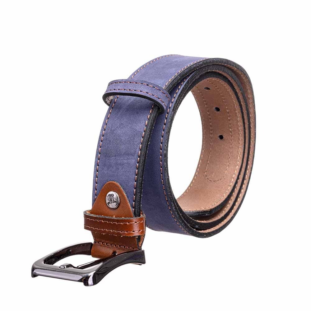 Curea barbati din piele naturala bleumarin Detail - imagine 7