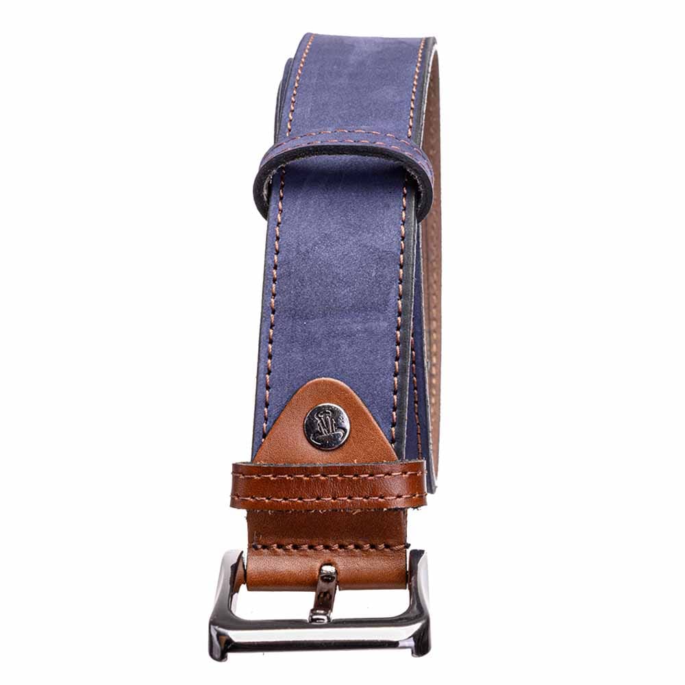 Curea barbati din piele naturala bleumarin Detail - imagine 8