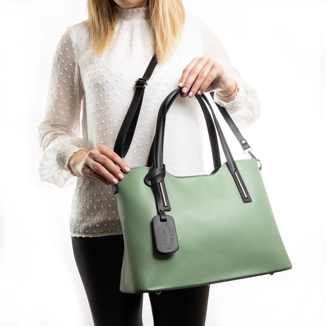 Geantă damă din piele naturala verde menta Design Lover - imagine 5