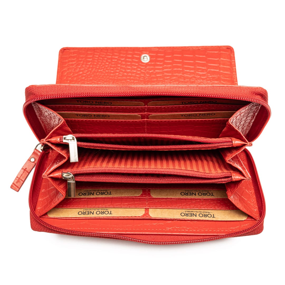 Set cadou portofel + curea din piele pentru femei rosu Gia-Middle - imagine 4
