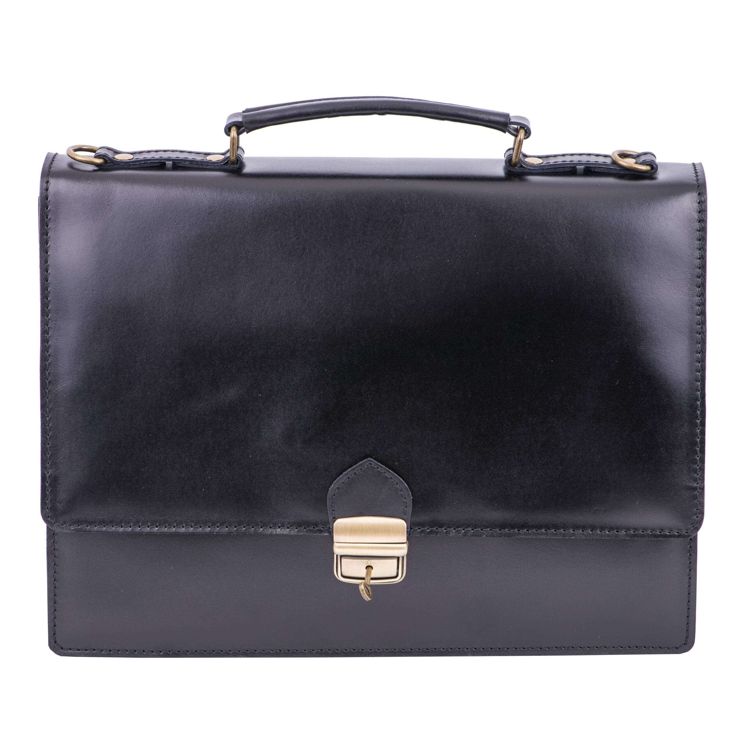 Servieta barbati din piele naturala neagra Executive Hipster