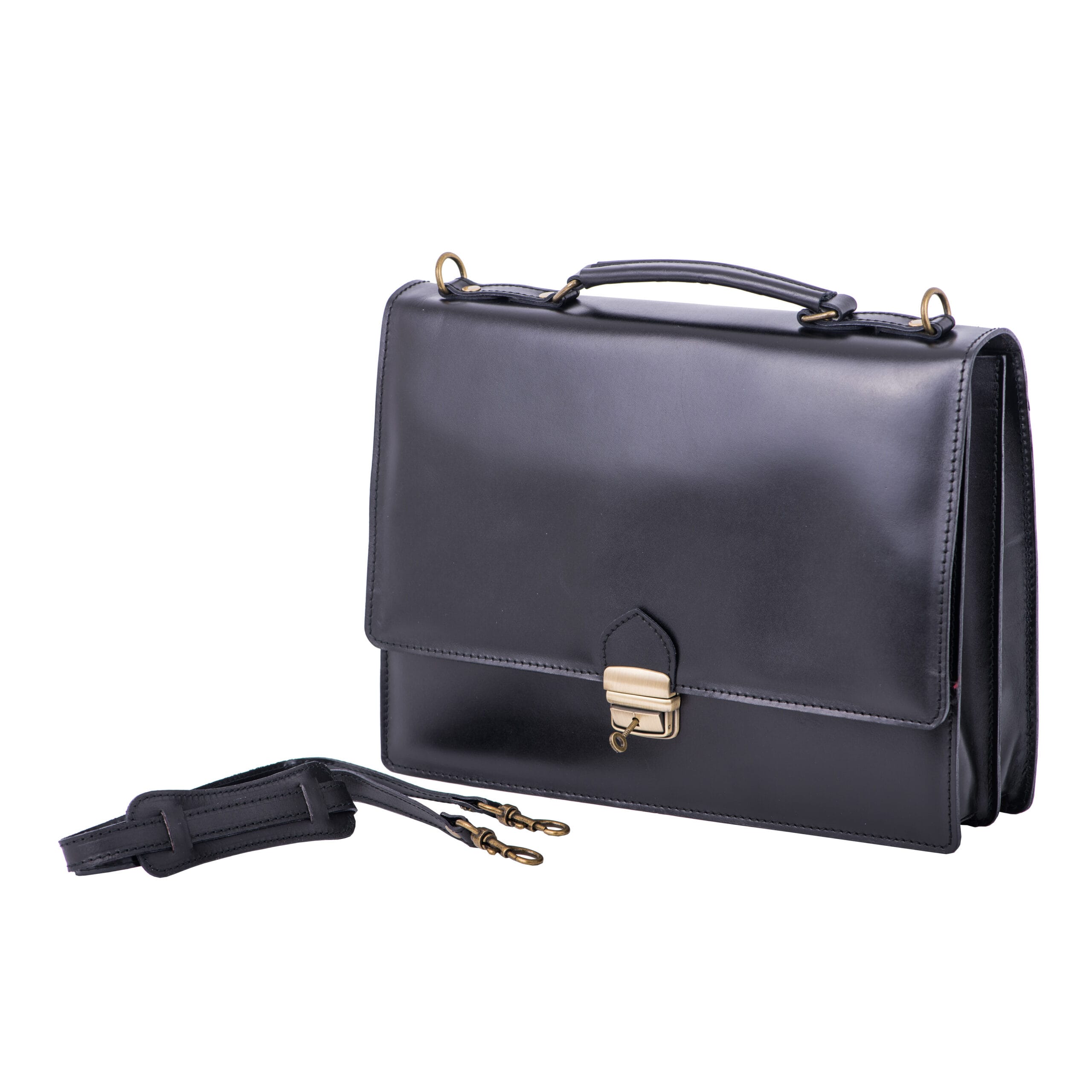 Servieta barbati din piele naturala neagra Executive Hipster - imagine 7