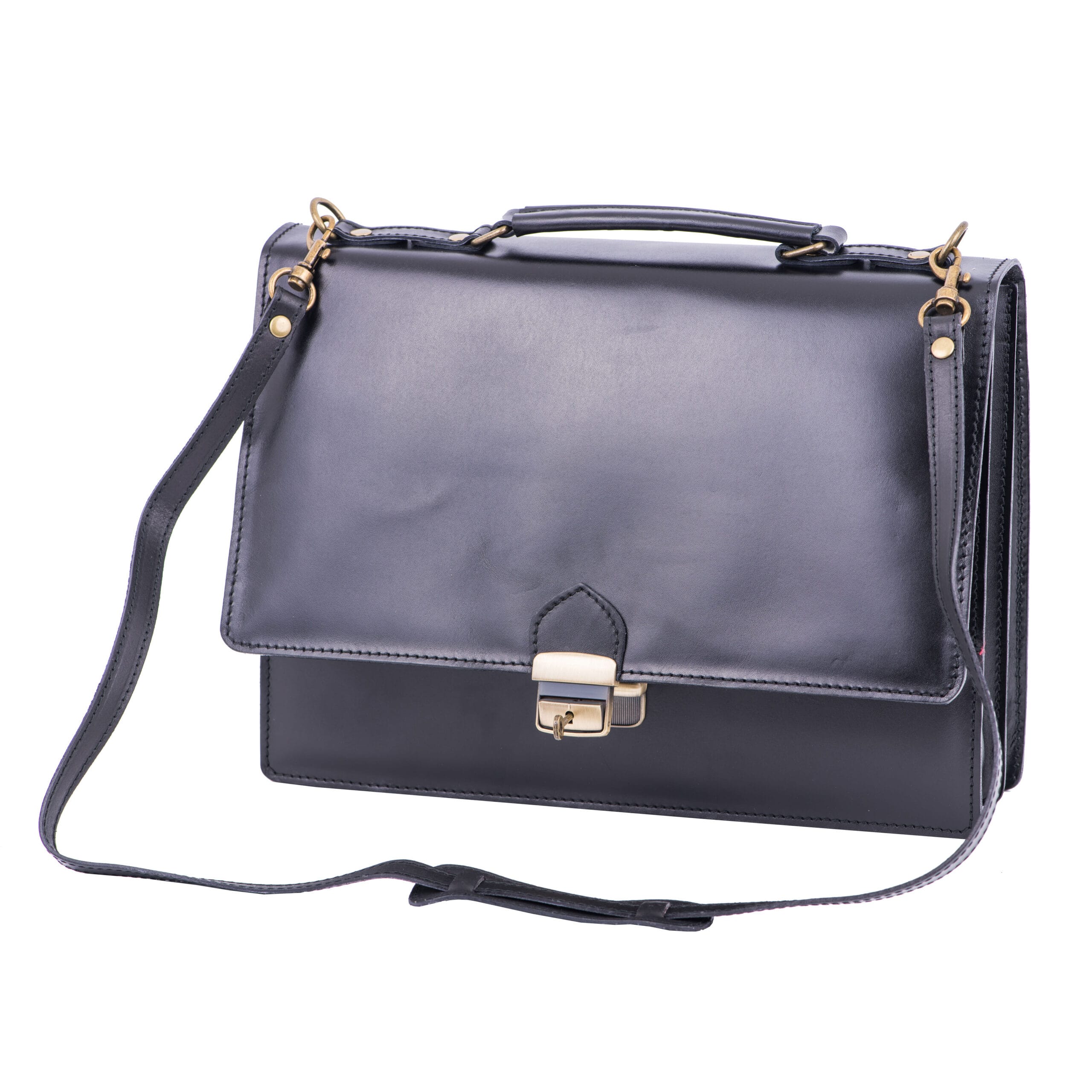 Servieta barbati din piele naturala neagra Executive Hipster - imagine 8
