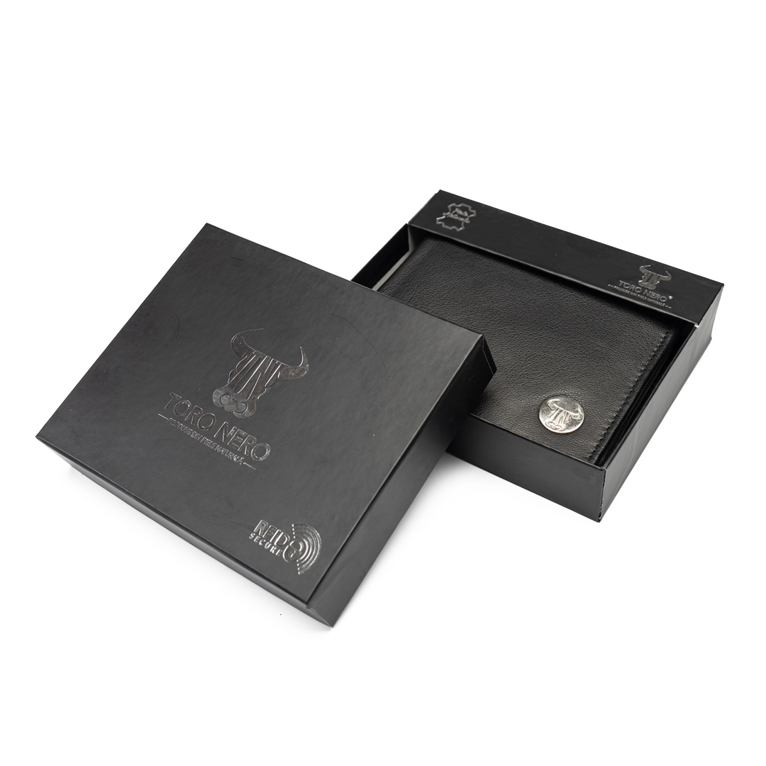 Portofel barbati din piele naturala negru Musseles Eyelet,protectie Rfid - imagine 3