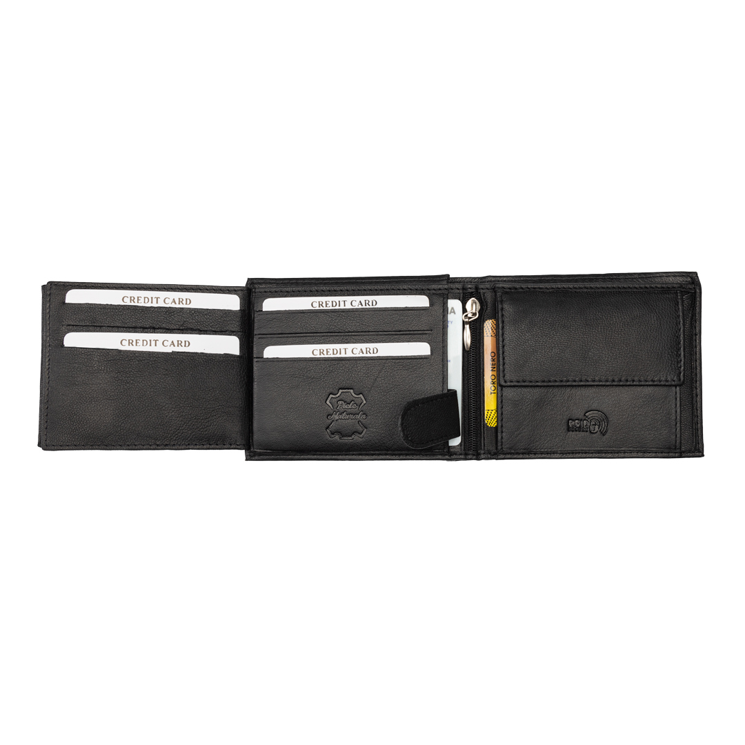 Portofel barbati din piele naturala negru Musseles Eyelet,protectie Rfid - imagine 5